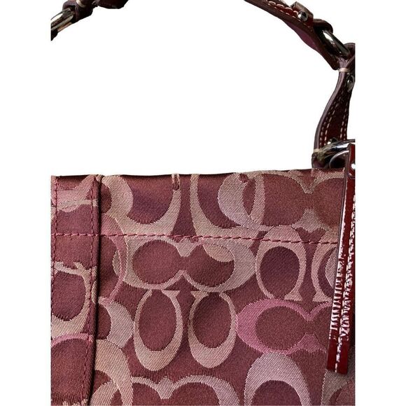 Coach Vintage Carly Optic Signature Maroon Canvas Leather Hobo Bag - Picture 10 of 12
